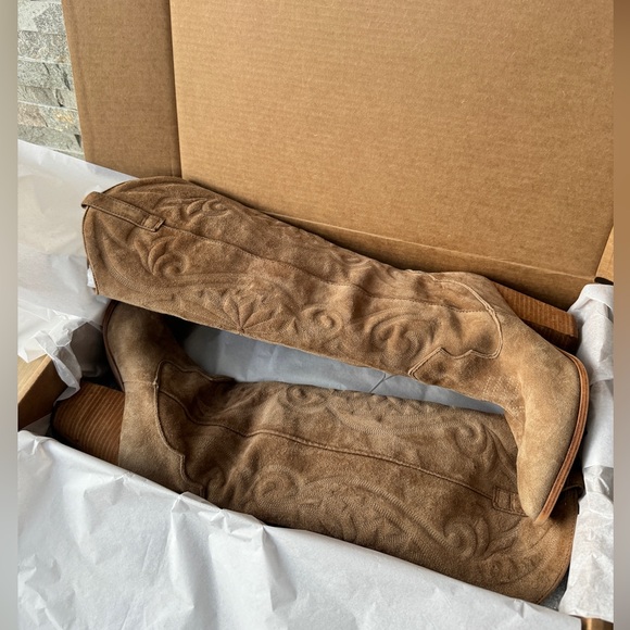 Steve Madden Lasso Pointed Toe Chunky Heel Knee-high Brown Cowboy Boots 8 - Picture 2 of 15